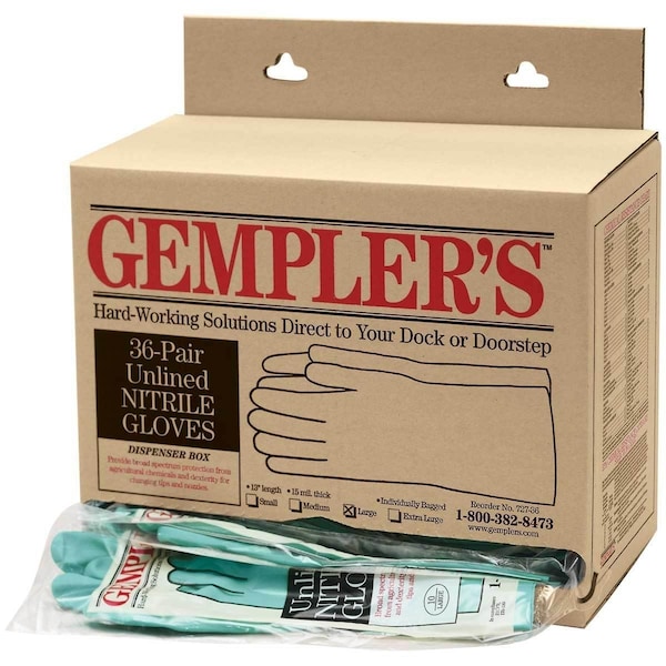 Chemical Resistant Gloves, 13 in L, Green, 36 PK